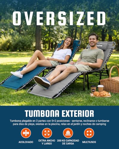 Miniatura 3 de Kingcamp Xxl Tumbona Plegable Acolchada Con 5 Posiciones Soporta Hasta 150kg Diseño Ergonómico Tumbona Jardin Exterior Incluye Almohada Tumbona Playa Para Piscina Camping Jardín Interior Exterior
