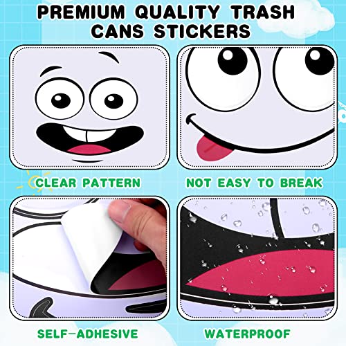 8 Stück Mülltonnen Aufkleber, Klebstoff Karikatur Ausdrücke Recycling Mülleimer Aufkleber Selbstklebende Dekorative Wand Aufkleber Augen und Mund, für Kühlschrank Eimer Wand
