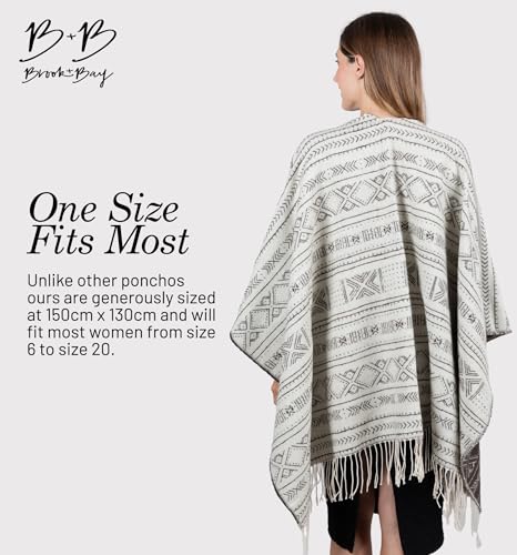 Brook + Bay Winter Poncho - Shawl Wrap & Womens Poncho Sweater w/Tassels - Cardigan Poncho - Travel Cape Poncho for Women4