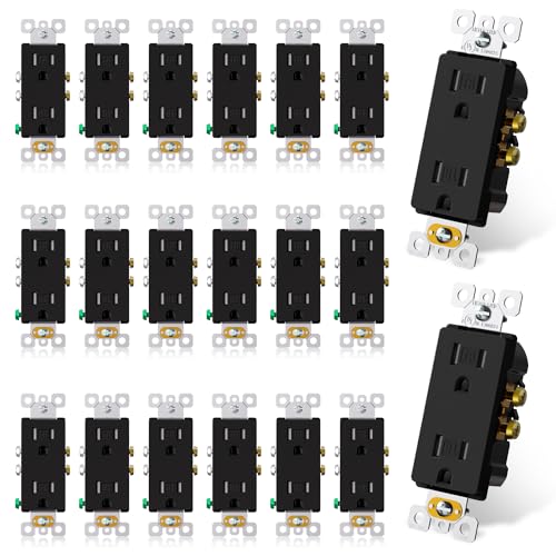 ELEGRP Matte Black Decorator Wall Receptacle Outlets, Tamper Resistant 15 Amp, Standard Electrical Wall Outlet, Residential Grade, Self-grounding, 125V, 2 Pole 3 Wire, 5-15R, UL Listed, 20 Pack by ELEGRP - Used condition - US$17.35
