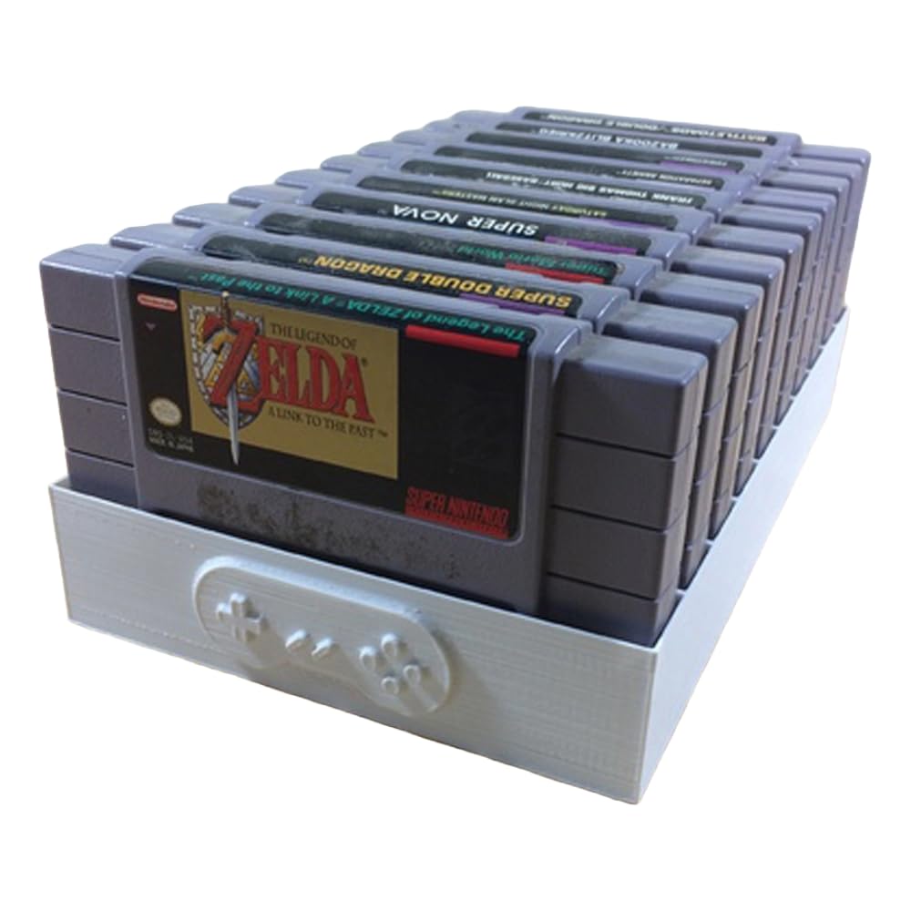 SNES Game Cartridge Stand for Super Nintendo, Dust Protector Sleeve, Holds 9 Games, Custom 3D Printed Display Rack, Console Storage Organizer