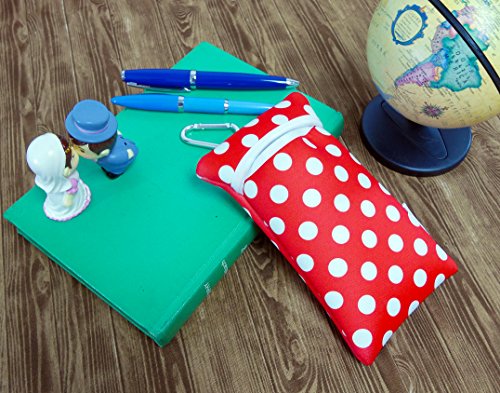 Image of Neoprene Neck Cell Phone Sleeve Bag Pouch w / Clip (Red White Polka Dots)