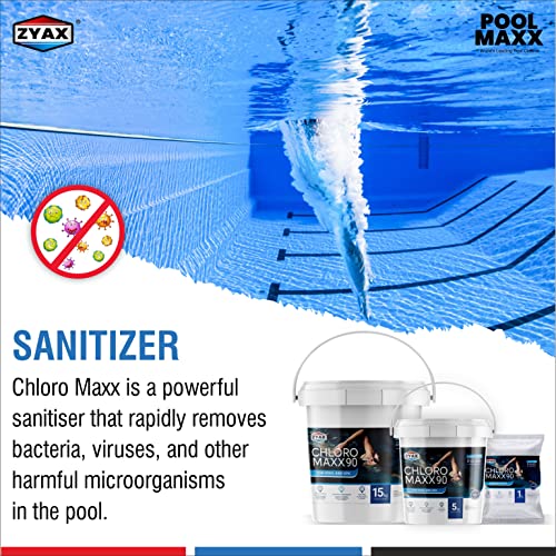 Image of ZYAX Chloro MAXX 90 - TCCA 90 Pool Water Treatment Granules Pool Surface Protection, Sunlight Protection, Stops Algae 1 KG Pack