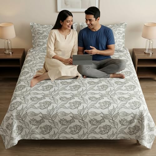 Image of Mafatlal 186 TC Metro Cotton King Size Bedsheet | 108 x 108 Inch| Soft, Breathable & Lightweight |Includes 2 Pillow Covers