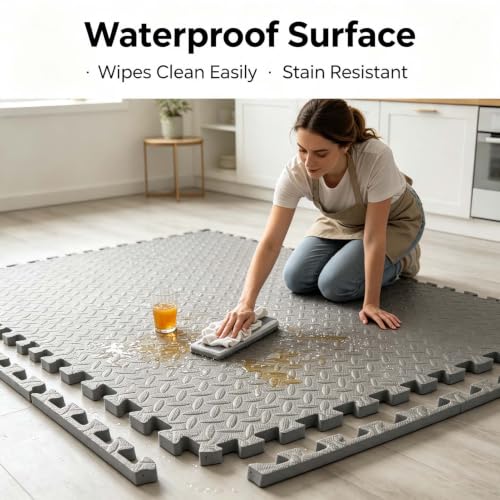 ATYUJKB Indoor Play Mat, EVA Foam Floor Tiles with Puzzle Interlocking Connection, Exercise Gym Workout Mat for Home Fitness Area, Soft Shock Absorbing Flooring Surface Anti Slip Texture - Image 6