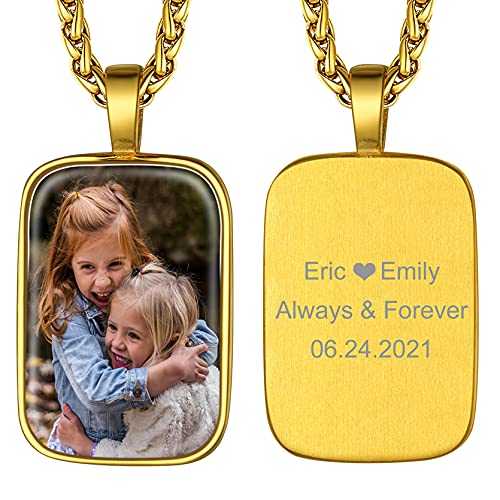 GoldChic Foto Colgante Recuerdo Frase Grabada Cadena Militar Hombre Regalo Mama Foto Mujer, Dorado