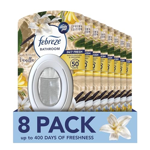 Febreze Bathroom Continuous Air Freshener Vanilla, Pack of 8, Fights Odours and Freshens