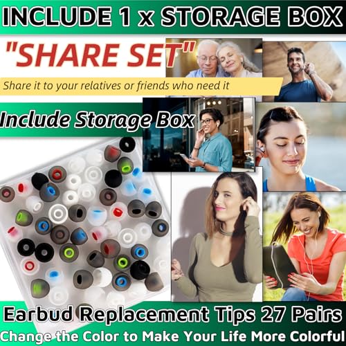 Earbud Replacement Tips 54Pcs,3 Sizes S/M/L, 9 Colors Silicone Tips Headphone Covers Ear Bud Rubber Tips Silicone Earbud for Ears Headphone Ear Covers Replacement (Inner Hole 3.8mm -5.1mm)
