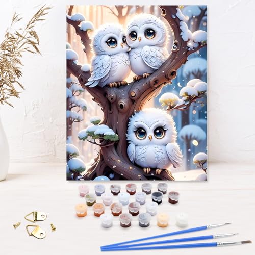 Kit de manualidades para niños, pintura por números, búhos adultos, manualidades, animales para principiantes, pintado a mano, pintura por números, animales, números para regalos y decoración del
