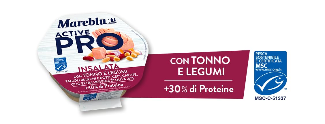 Mareblu ActivePRO Insalata di Tonno e Legumi, 30% di Proteine, Confezione da 4