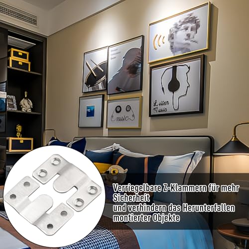 8 Stück Schwerlast Bilderrahmen Aufhänger Edelstahl, Ineinandergreifend für Foto, Spiegel, Wandhalterung und Möbelverbinder (54mm×30mm)