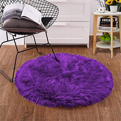 Goolela Purple Rug Round Rug 3ft Fluffy Circle Rug Faux Fur Rug Machine Washable Area Rugs for Bedroom Shag Rug for Dorm Playroom Small Rug Room Decor