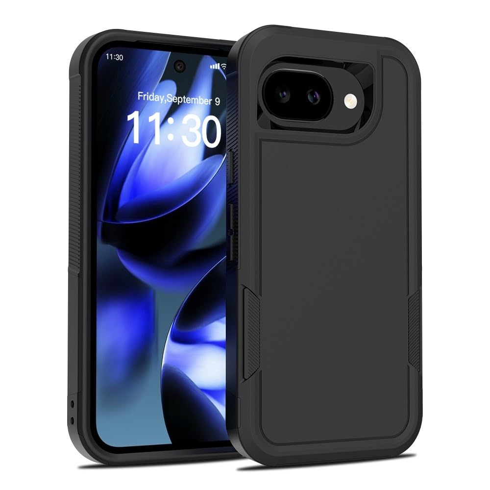 Generic Funda compatible con Google Pixel 9A (color: negro), cubierta de silicona dura de doble capa