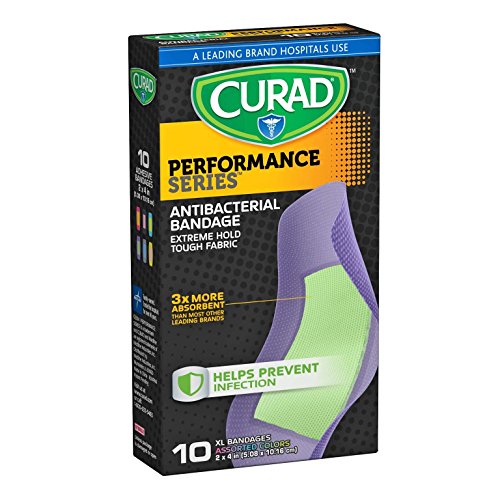 Curad Performance Series Extreme Hold Antibacterial Fabric Bandages, Assorted, X-Large, 10 Count