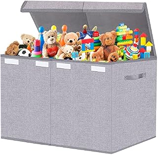 Pantryily Toy Box Storage Organizer - Large Collapsible Kids Toys Chest Boxes Container Bins with Lids & Handles for Nursery,Playroom,Office 26.8 "x13.8 x16 (Grey)