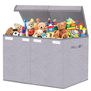 Toy Box Storage Organizer – Large Collapsible Kids Toys Chest Boxes Container Bins with Lids & Handles for Nursery,Playroom,Office 26.8 “x13.8 x16 (Grey)