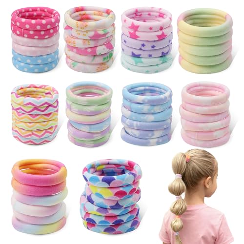 60 gomas para el pelo para niñas, coloridas, sin costuras, elásticas, para niños, sin daños, para niñas y mujeres, pelo liso y rizado grueso