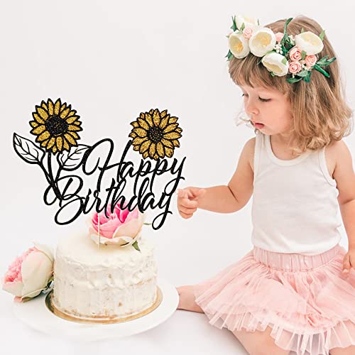 Black Flash Sunflower Happy Birthday Cake Topper Sunflower Cake Decorations For Baby Shower, Sunflower Theme Party Decoration (1) #TOP4