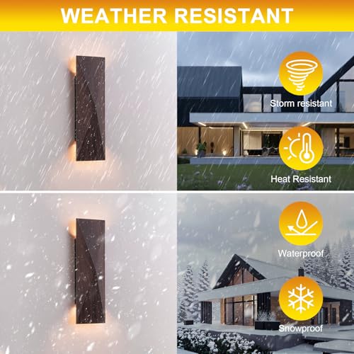 Image of LED Outdoor Wall Sconce in Dark Walnut Finish, Warm 3000K Light, 15.75 inch Outdoor Waterproof Patio Wall Light Fixtures for Exterior House, Front Door, Garden, Garage, Porch
