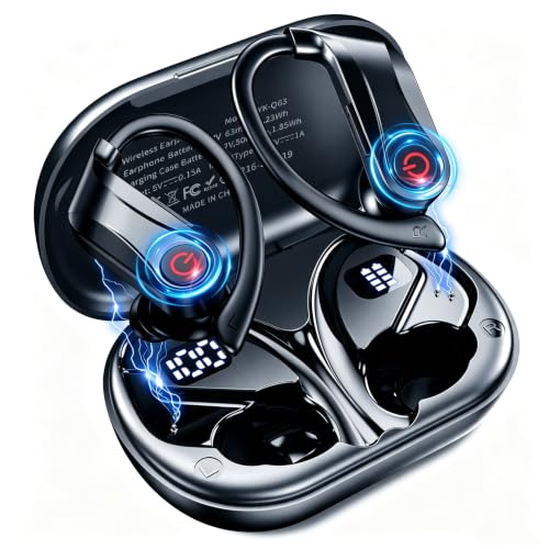 Image of 2026 Wireless Headphones 120Hrs Bluetooth 6.1 Earbuds Sports Earhooks with Fast Charging Case, Dual LED Display Earphones ENC Mic with Easy Button, IPX7 Waterproof Earbud for Gym /Running /Workout