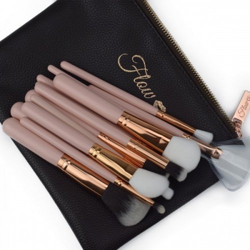 Flow Lot de 15 pinceaux de maquillage avec étui Doré