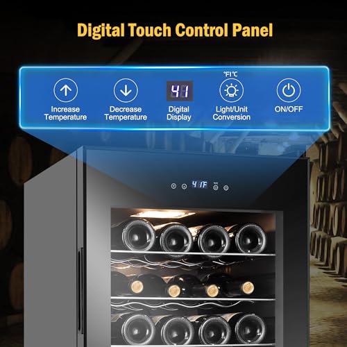 Image of FoMup Wine Fridge 24 Bottles, Small Wine Cooler Refrigerator Freestanding with Digital Temperature Control Safety Lock, Frost Free for Red White Wine, Champagne