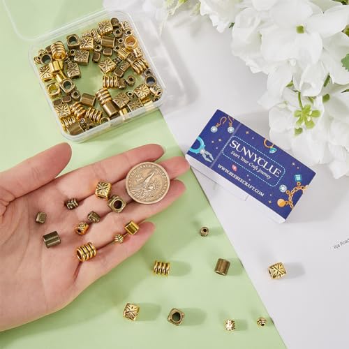 SUNNYCLUE 1 Box 100Pcs 10 Styles Metal Spacer Beads Tibetan Style Alloy Spacer Beads Column Rondelle Barrel Vintage Antique Bronze Gold for Jewellery Making Supplies DIY Necklaces Bracelets - Image 3