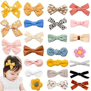 Sofier 24pcs Baby Hair Clips, Fully Lined Toddler Hair Clips, Baby Girl Bows, Non Slip Baby Barrettes for Fine Hair, Hair Accessories for Infant Kids, 24 Count
