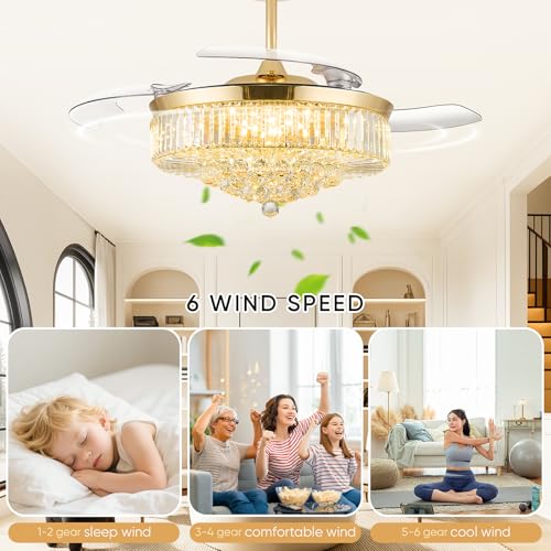 Image of 52'' Crystal Fandelier Ceiling Fan with Light, Gold