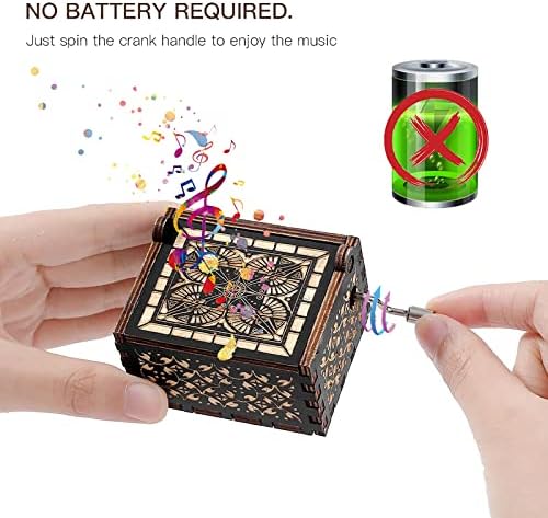 JOTELEMO Can't Help Falling in Love Wood Music Box, Antique Engraved Hand Crank Musical Boxes Case for ifts for Lover, Boyfriend, Girlfriend, Husband, Wife(Black)