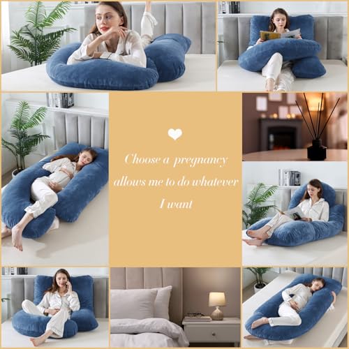 Image of WhatsBedding Pregnancy Pillows for Sleeping, J Shaped Full Body Maternity Pillow for Adults, Memory Foam Filling Support for Back, Legs, Belly, HIPS for Pregnant Women (Blue)