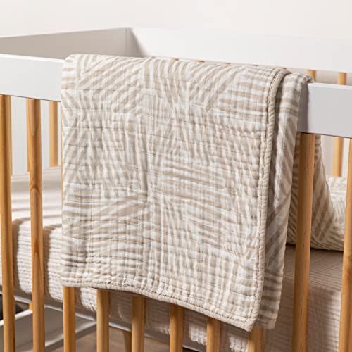 Image of Babyletto 100% Organic Cotton Quilt, GOTS-Certified, 3-Layers of Ultra-Soft and Breathable Muslin - Oat Stripe