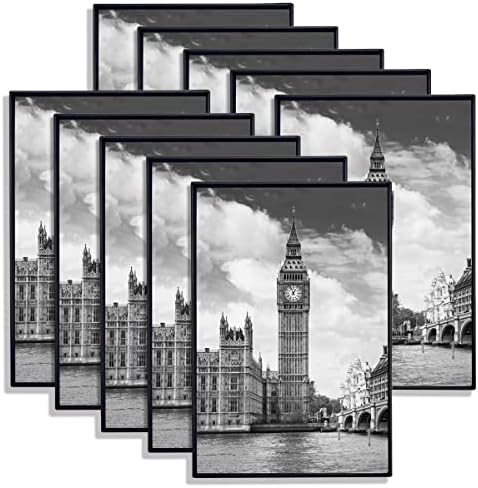 GOmaize Front Loading Black Picture Frame 5x7 Set of 10 Wall and Table Mounting