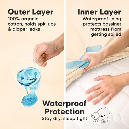 Image of 2pk Waterproof Bassinet Sheets Girls, Boys 33x17 Universal Fit (Pecan) | Cotton, Bassinet Mattress Pad Protector Cover, Compatible with Graco,Baby Delight,Chicco,Halo Bassinest Swivel Sleeper Fitted