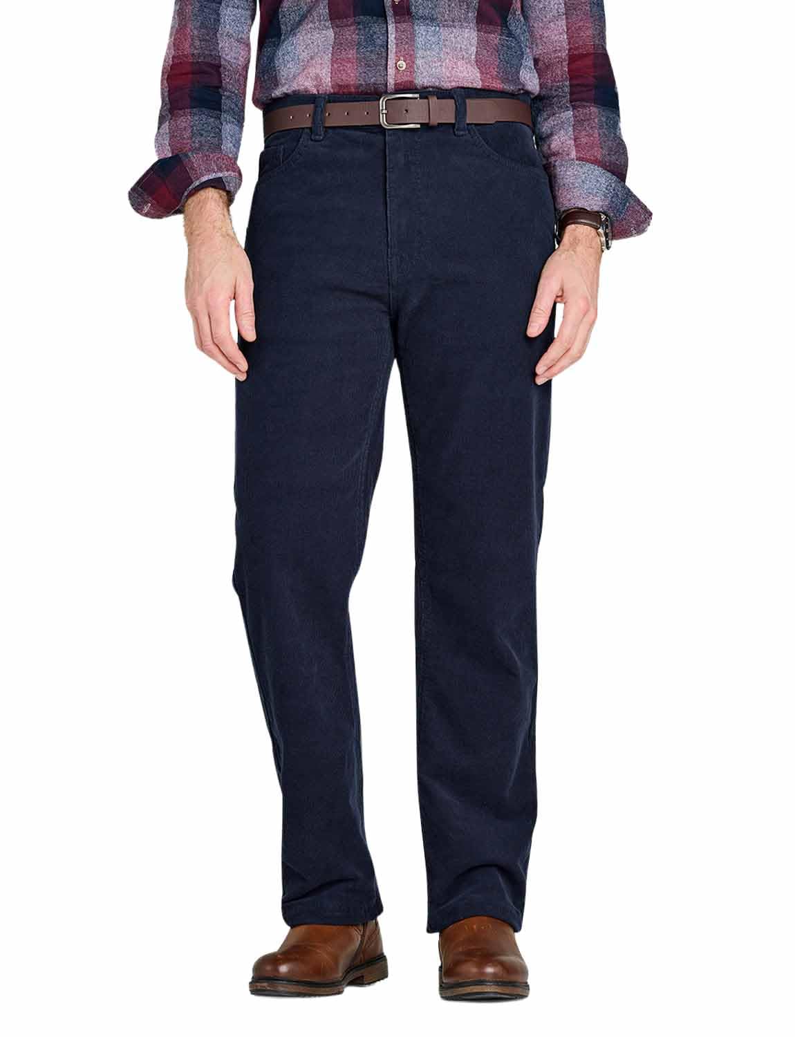Pegasus Men's Navy Corduroy Trousers With Stretch Waistband Including Stylish Belt 5 Pocket Jean Style 38W / 29L