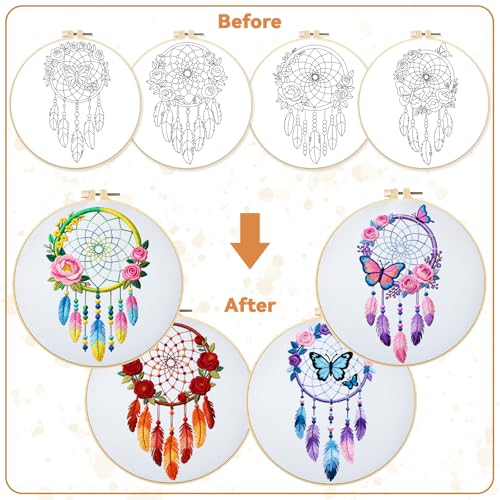 Image of BEUNITONE 4 Set Dream Catcher Embroidery Kit for Beginners 7.9 inchx7.9 inch