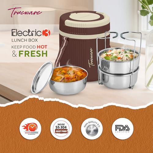 Image of Tureware Electric 3 PU Insulated 304 Grade Stainless Steel 3 Container 450 ML Each Thermoware Electric Lunch Box