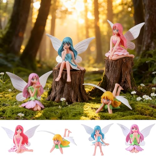 SKIPTHYBER 4 Stück Elfen Figuren Garten Deko, Feen Geburtstag Tortendeko...