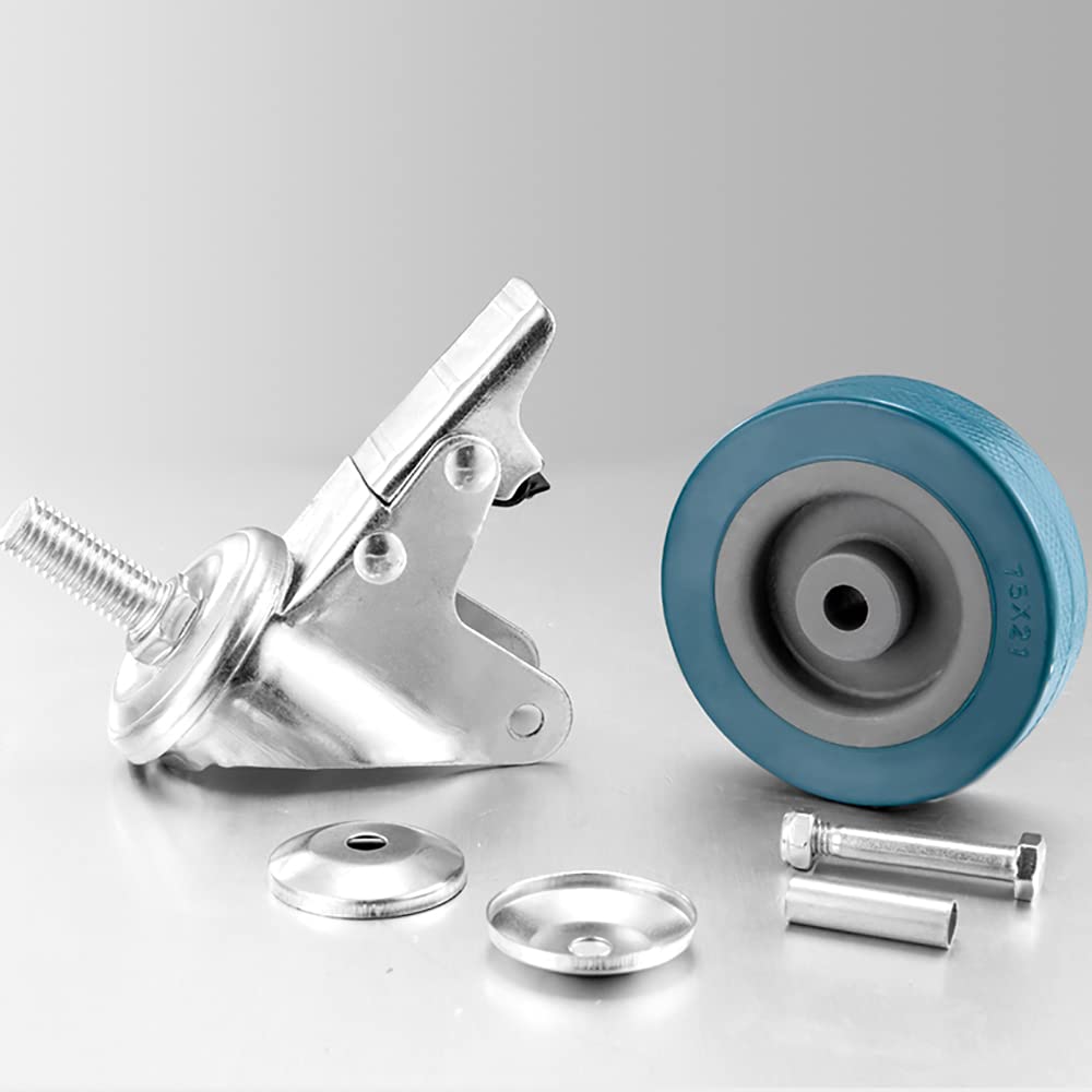 Lenkrollen Möbelrollen 75 mm Lenkrollen, Schwerlastrolle 200 kg, Rolle mit Bremse, M10/M12-Gewindewagen-Möbelrolle, 4er-Set(with Brake,M12*30)