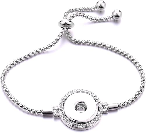 Miniatura 3 de Pulseras de joyería con botón a presión ajustable de 0.709 in de metal con botón a presión para mujer, paquete de 4 unidades