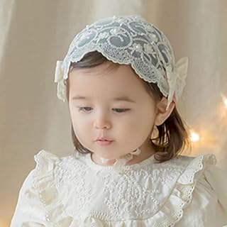 Asphinien Baby Girls Lacy Bow Headband Soft Breathable Lace Hairband for Toddlers Infant Baptism Christening Beanie Cap Wide Turban Wedding Party Shower Gifts (Style 4)