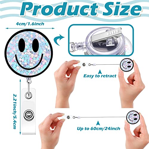 Badge Reel Retractable Smile Face Glitter Badge Holder Name Tag Holders Id Badge Clip With Alligator Clip For Office Nurses Doctors (9 Pcs) #TOP3
