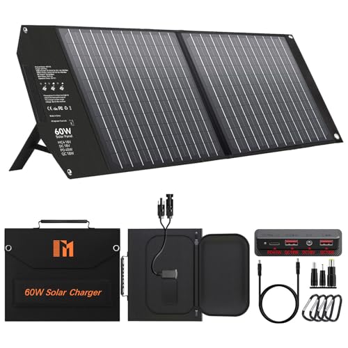 60W Portable Solar Panels Charger with PD3.0 PD45W USB-C QC3.0 USB-A 18V DC MC4 Outputs Foldable Solar Panel for Camping RV Trip Fast Charging for Small Power Station Generator Cell Phone Power Bank