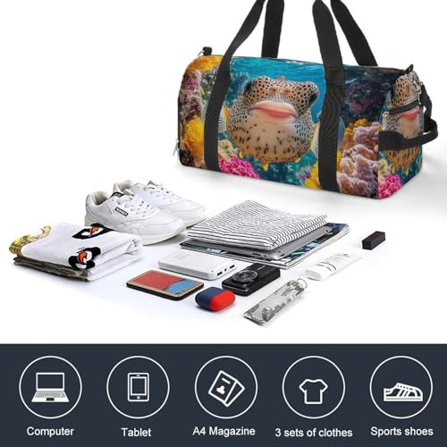 Puffer Fish Coral Fish Sports Gym Bag Travel Duffel Bag Weekender Bag Yoga Bag for Men Women4