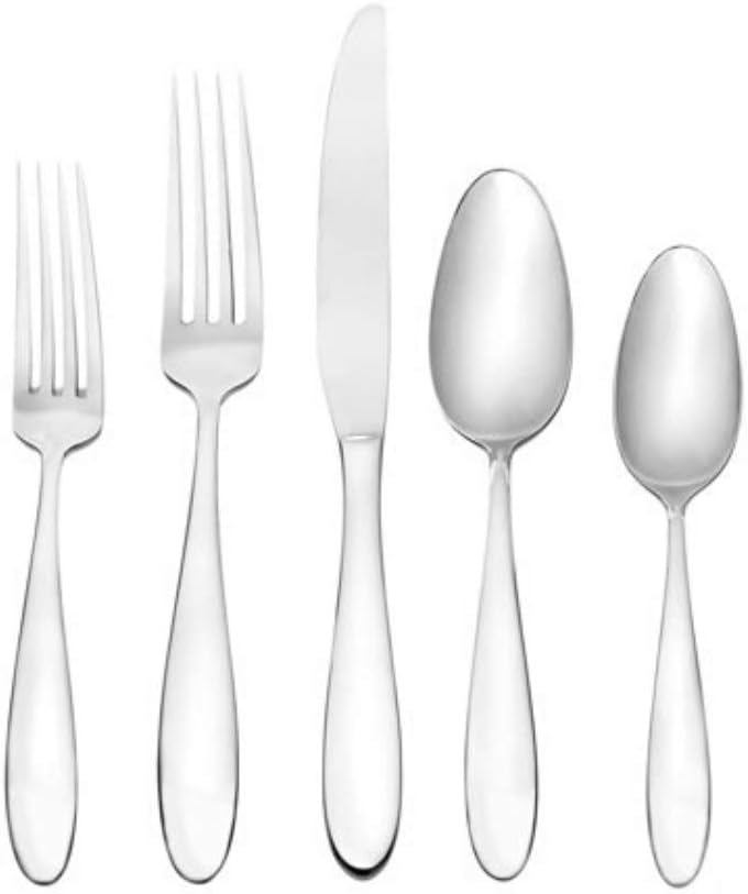 Oneida Landon 42 Piece Everyday Flatware Set 18/0 Stainless Steel, Service for 8, Silver