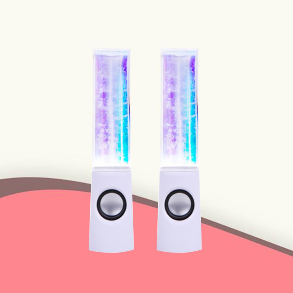Tofficu Altavoces para Ordenador Efecto Fuente de Agua y Sonido Estéreo, Material Abs y Acrílico, Potencia 2x3w, Ideales para Fiestas y Actividades
