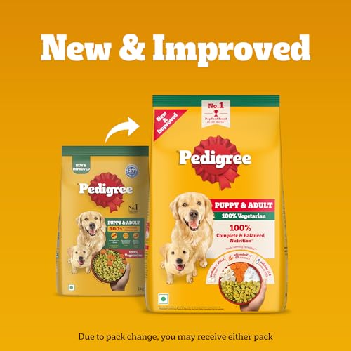 Pedigree Adult & Puppy Dry Dog Food, 100% Vegetarian, 2.8 kg, Contains 37 Essential Nutrients, 100% Complete & Balanced Food for Adult Dogs
