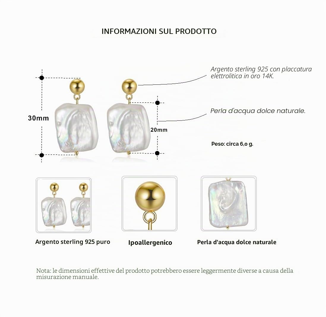 Orecchini Pendenti di Perla Barocca in Argento Sterling 925 Orecchini di Perle Orecchini Placcati in Oro 14k Perla Coltivata d'Acqua Dolce