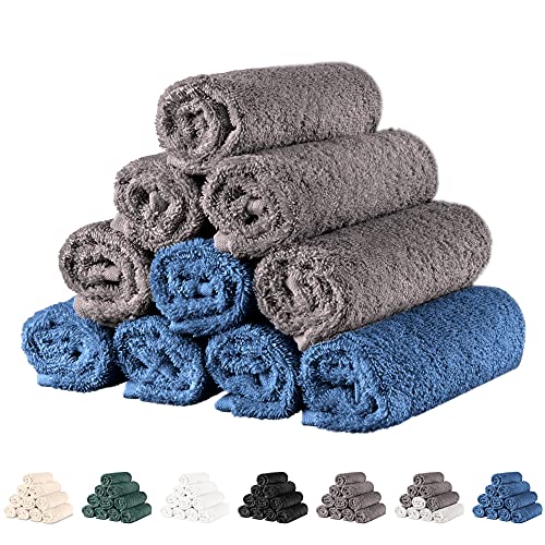 Twinzen - 10 x Toallas Pequeñas de Cara 30x30cm, Duo Gris Oscuro/Azul Oscuro - Toallas de Mano, Set de Toallas de Aseo, Toallas Baño, Juego de Toallas, Toallas Pequeñas Bebe - Toallas Lavabo Algodon