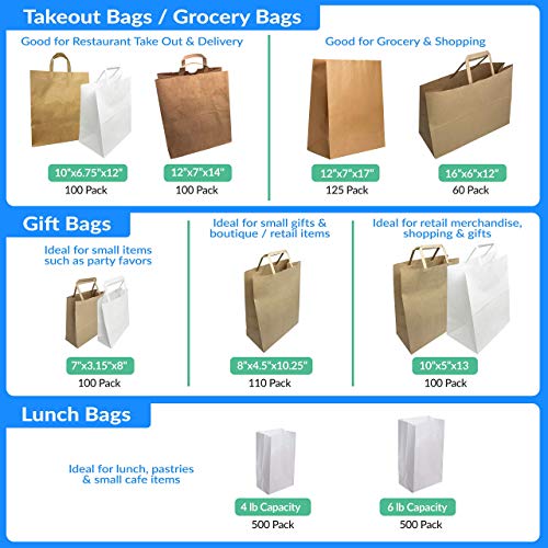 Reli. Kraft Paper Bags W/Handles (100 Pcs, Bulk) (Large 10"X6.75"X12") Brown Paper To Go/Take Out/Restaurant/Bags With Handles thumb #6